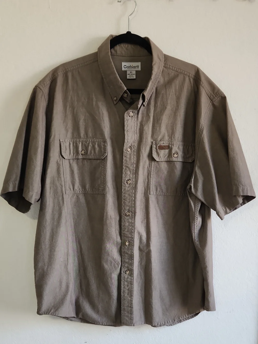 Carhartt Utility Short Sleeve Button Down Work Shirt Brown Size XL 100% Cotton